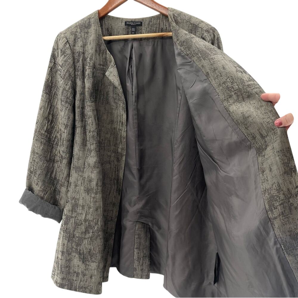 Eileen Fischer Rye Mirage Crinkle Jacquard Silk Cotton Blend Jacket Blazer 1X - Picture 7 of 11